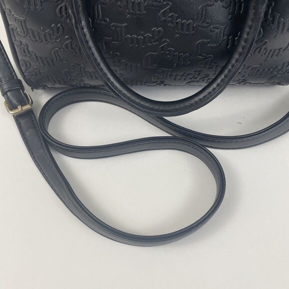 Black Y2K Juicy Couture Fame Satchel Bag / Purse 2000s All Over Pattern - Picture 2 of 9